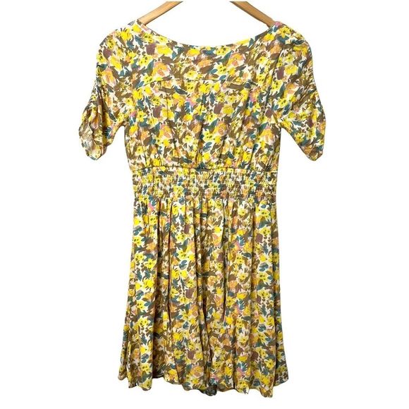 FREE PEOPLE NWT Forget Me Not V Neck Floral Lined Ruched Sleeve Mini Dress 0 - Picture 10 of 12